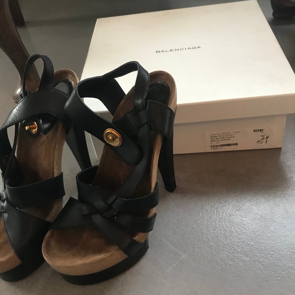 Balenciaga Black Leather Platform Sandal